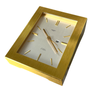 Vintage Hermès 8-Day Brushed Gilt Brass and Silk-Textured Silver Desk Clock — Swiss, C. 1960s–70s