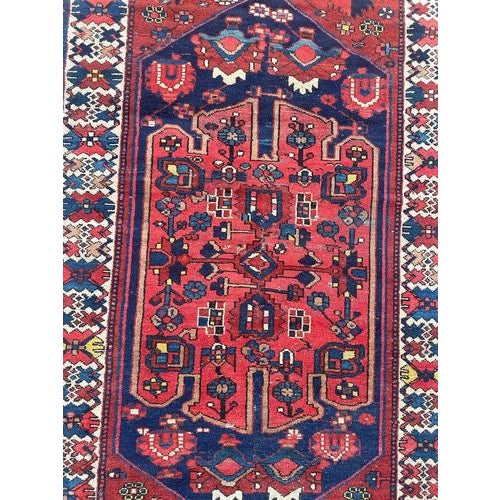 Nice antique Hamadan rug with beautiful tribal design and nice natural colours with red, navy blue, yellow, blue, green...