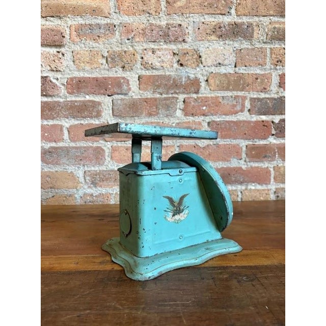 1910s Slanting Dial Kitchen Scale Seafoam Green - American Cutlery Co For Sale - Image 9 of 15