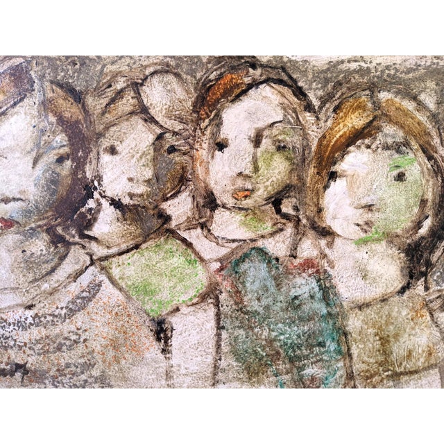 Mid-Century Modern Swedish "The Children" Vintage Figurative Framed Oil Painting For Sale - Image 4 of 11