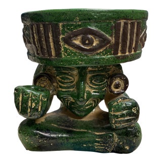 1970s Green Aztec Bowl Planter Catchall For Sale