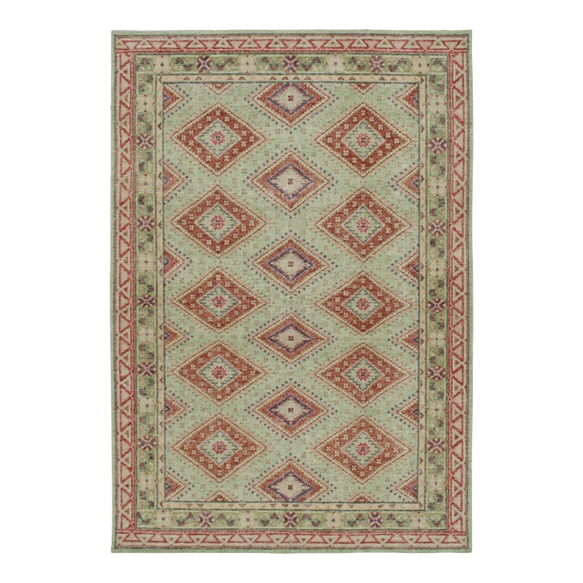 Rug & Kilim’s Oversized Diamond Play Rug in Mint and Rust, 12x18 For Sale