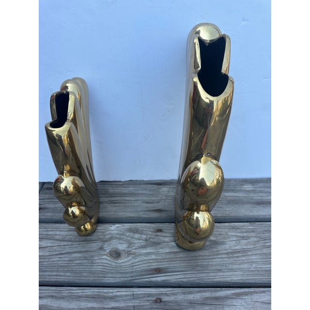 1980s Dolbi Cashier Cast Brass Vases -a Pair For Sale - Image 11 of 12
