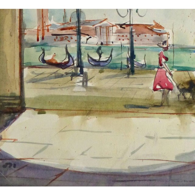 Traditional Stephane Magnard, Vintage Watercolor Landscape Painting - View of Venice For Sale - Image 3 of 5