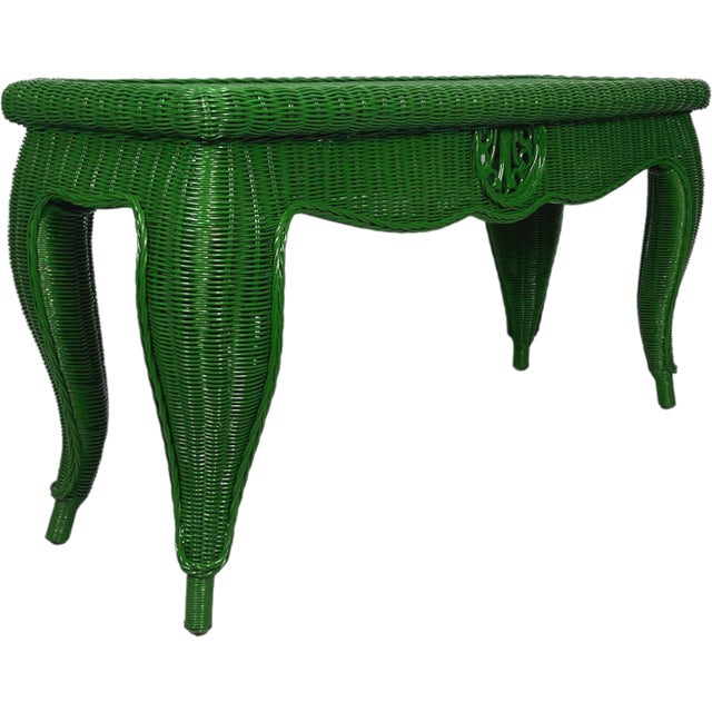 Green Wicker Console Table | Chairish