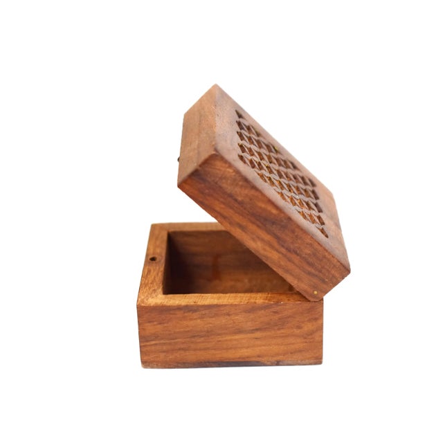 Vintage Hand Made Carved Wooden Ring Jewelry Box For Sale - Image 4 of 7