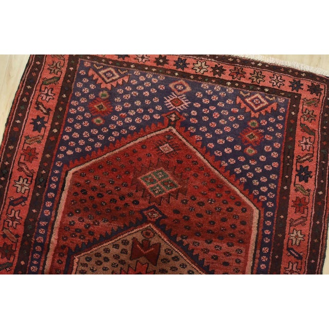 Zanjan Runner 3’6” X 9’3” Red Wool Vintage Tribal Hand-Knotted Oriental Rug For Sale In Philadelphia - Image 6 of 14
