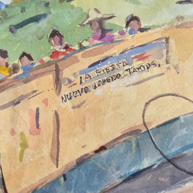 Light Yellow Lorenzo Castñeda 2011 "La Fiesta Vaquera" Framed Watercolor 39"w X 27"h Beautiful Western Piece For Sale - Image 8 of 18