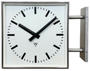 Large Industrial Square Double Sided Factory Wall Clock from Pragotron, 1970s