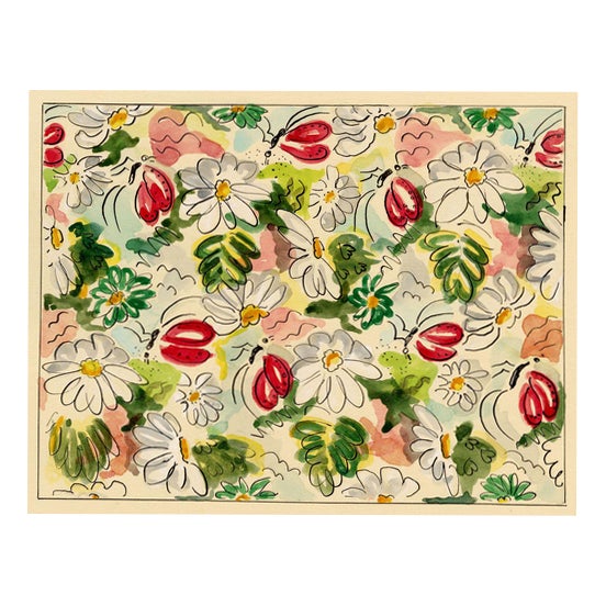 Jean Mary Ogilvie, Vintage Flower & Insect Pattern Design, 1930s, Gouache For Sale