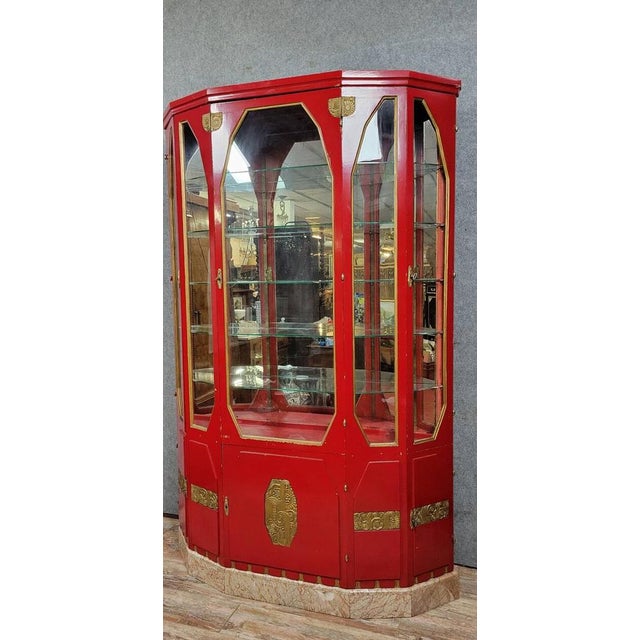 Vintage Art Deco Bookcase in Lacquered Wood and Gilt Bronze, 1920s For Sale - Image 3 of 9