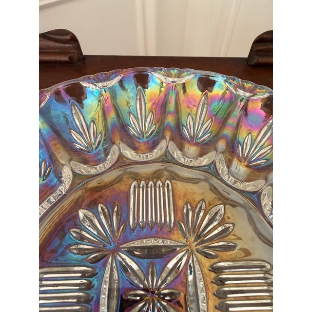Mid 20th Century Iridescent Carnival Glass Deviled Egg Serving Tray With Floral Motif For Sale - Image 4 of 6