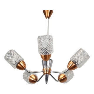 Glass and Chrome Chandelier from Drukov Brno, Czechoslovakia, 1970s For Sale