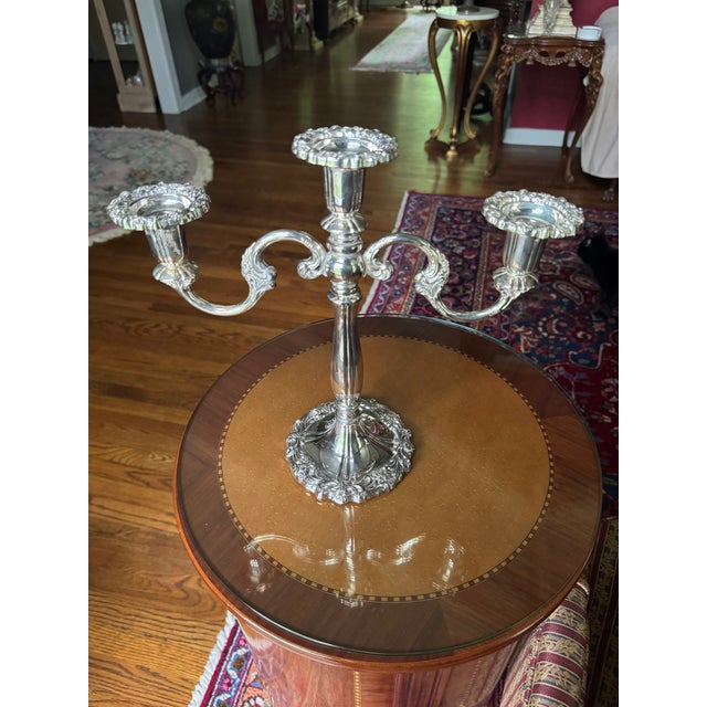 Midcentury Sheffield Silverplate Heavy 3 Arm Candelabra Made in Italy For Sale In Birmingham - Image 6 of 13