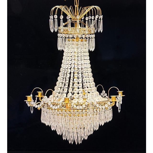 Gold Gustavian Crystal Chandelier, 1900s For Sale - Image 8 of 8