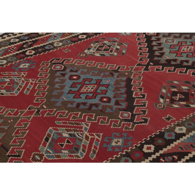 1950s Vintage Persian Kilim, Red With Rich, Intricate Tribal Medallions - Rug & Kilim For Sale - Image 5 of 9