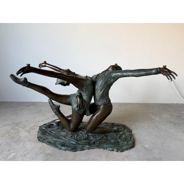 Vintage Léela Art Sculptural Bronze Ballet Dancers Dining Table Base With Beveled Glass Top For Sale - Image 4 of 13