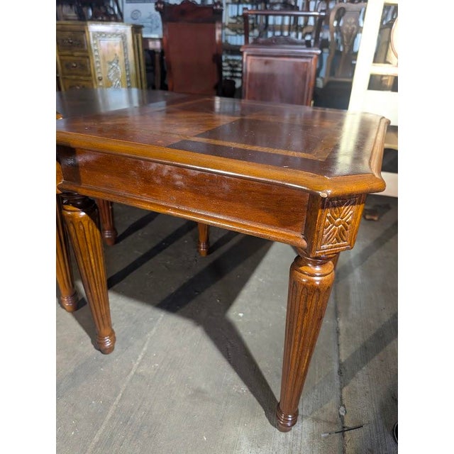 Elegant Vintage Matching Parquetry Inlaid 3-Piece Occasional Table Set (Large Oval Coffee Table + Pair of Square End...