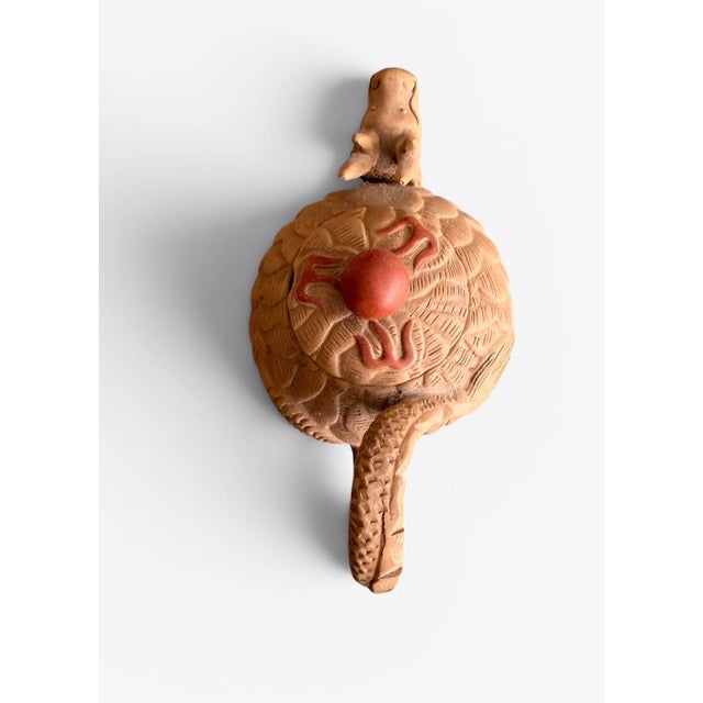 Rare Vintage Chinese Yixing Clay Dragon Teapot vintage Chinese Yixing tan clay figural dragon teapot with scale motifs. *...