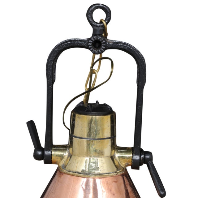 1970s Copper and Brass Nautical Ship's Pendant Lights - a Pair For Sale In Nantucket - Image 6 of 8