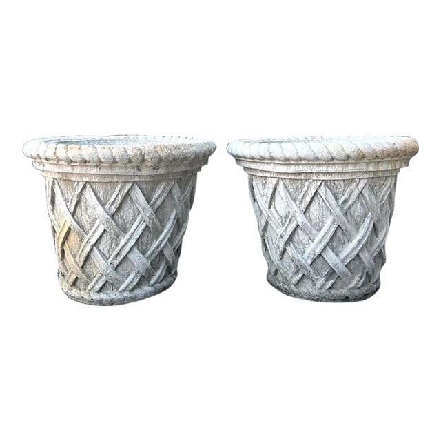 Vintage Cast Concrete Trellis Planters - A Pair For Sale