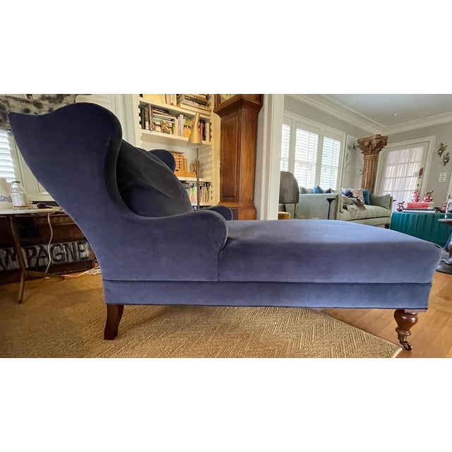 Navy Blue Velvet Chaise Lounge Chair Chairish