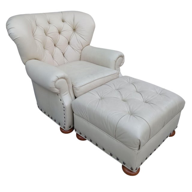 2000 - 2009 Timeless American Style and Benchmade Craftsmanship of a Writer's Club Chair and Ottoman. For Sale - Image 5 of 12