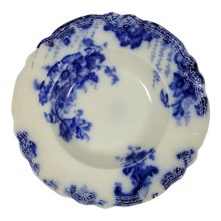 Antique Staffordshire Flow Blue Shallow Bowl Grimwades Trellis Pattern For Sale