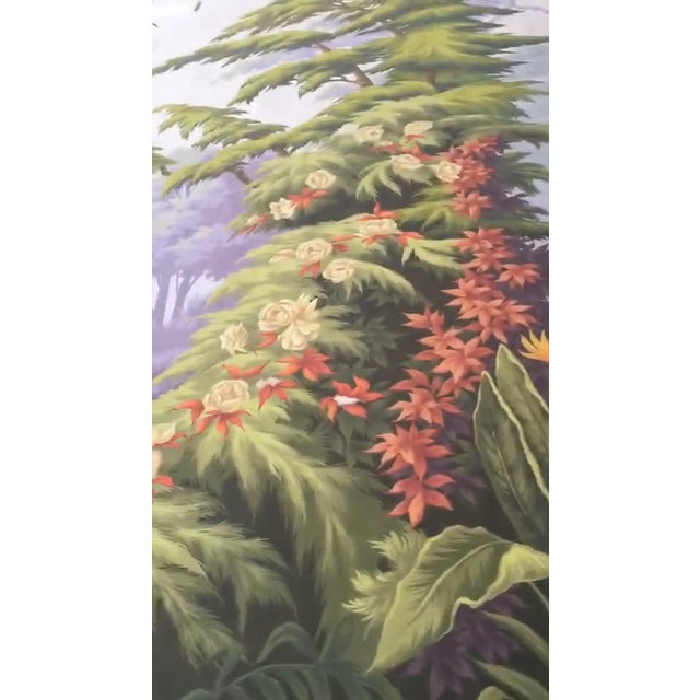 Chinoiserie Panoramic Hand‑Painted Wall Panel, Tropical Mountain Landscape Mural For Sale - Image 3 of 3