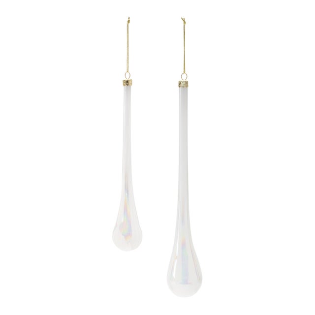 Elevate your holiday decor with the Iridescent Glass Drop Ornaments. Featuring wintry white and pearl tones with a chic...