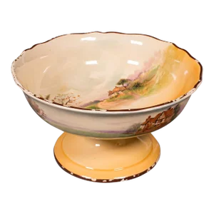 1930s Vintage English Ceramic Decorative Footed Bowl