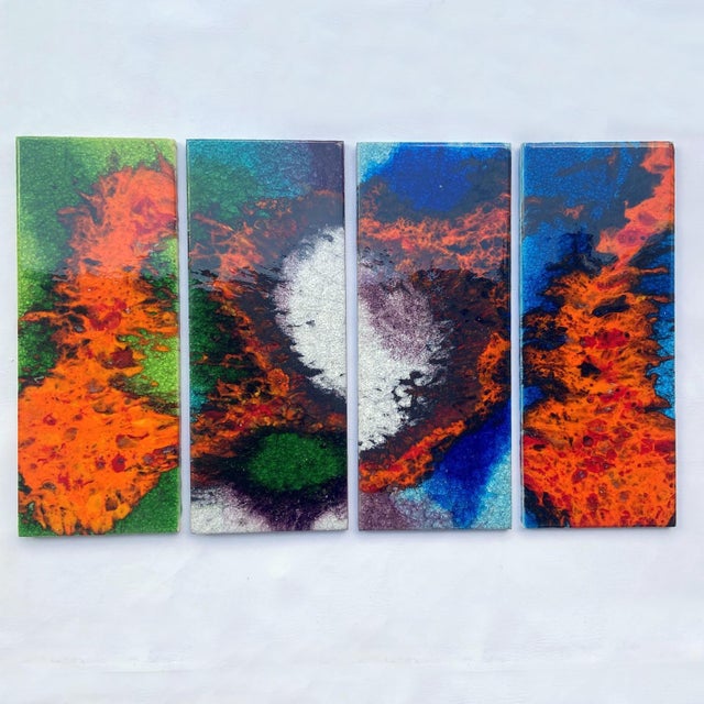Large Ceramic Art Tiles with Multi Color Bright Glazes, 1970s, Set of 4 For Sale - Image 12 of 15