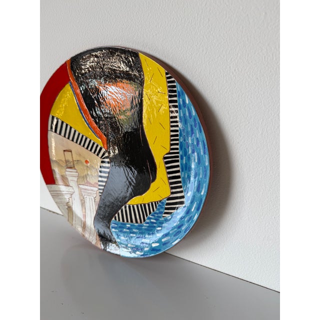 1980s Lois Barton Hand-Painted Figurative Modernist Art Ceramic Decorative Plate For Sale - Image 9 of 10