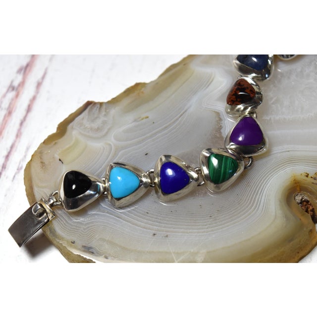 Vintage Mexican 950 Sterling Silver Multi Gemstone Tennis Bracelet For Sale - Image 11 of 17