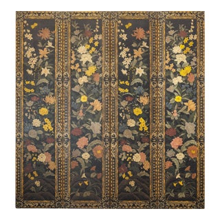Four-Panel Chinese Black Lacquer Screen with Polychrome Floral Decoration For Sale