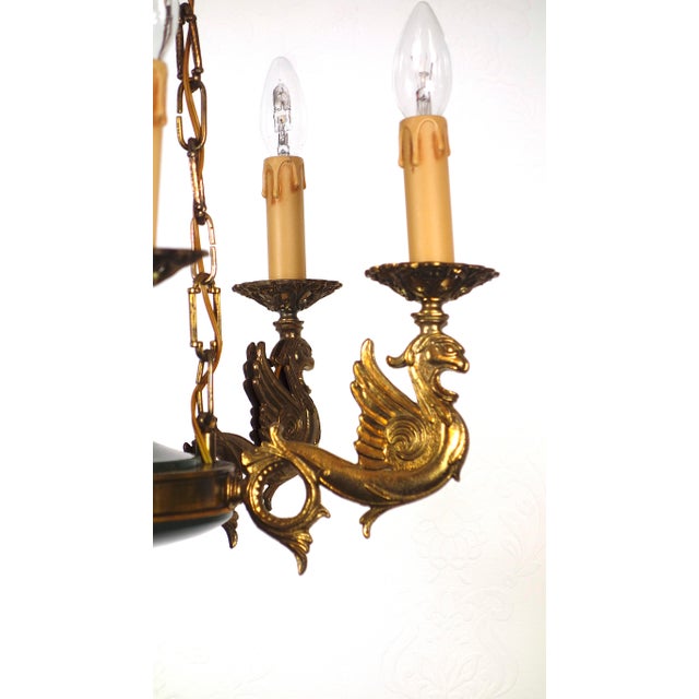 Metal French Empire Brass Swan Chandelier from Unbekannt, 1940s For Sale - Image 7 of 15