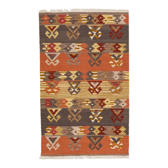 2020s Modern Kilim Handmade Multicolor Geometric Wool Rug For Sale