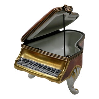 Mid 20th Century Limoges Wood Grain Grand Piano Trinket Box For Sale