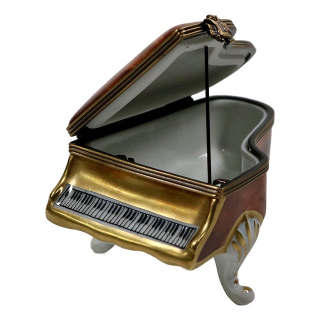 Mid 20th Century Limoges Wood Grain Grand Piano Trinket Box For Sale