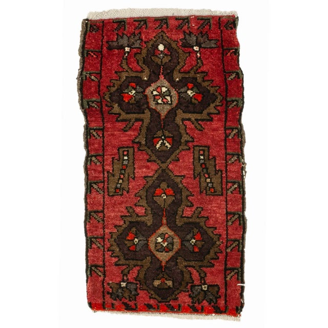 Red & Brown Vintage Mini Rug For Sale - Image 4 of 4