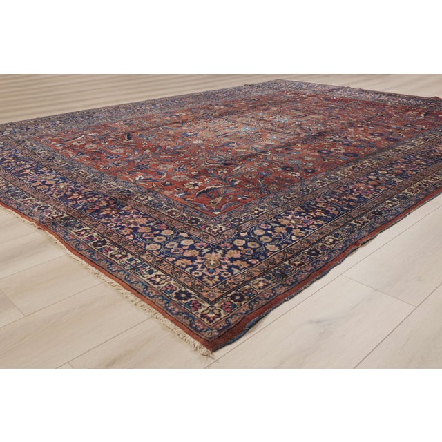 Terra Cotta Antique Persian Mashhad Rug, 08'10 X 12'00 For Sale - Image 8 of 10