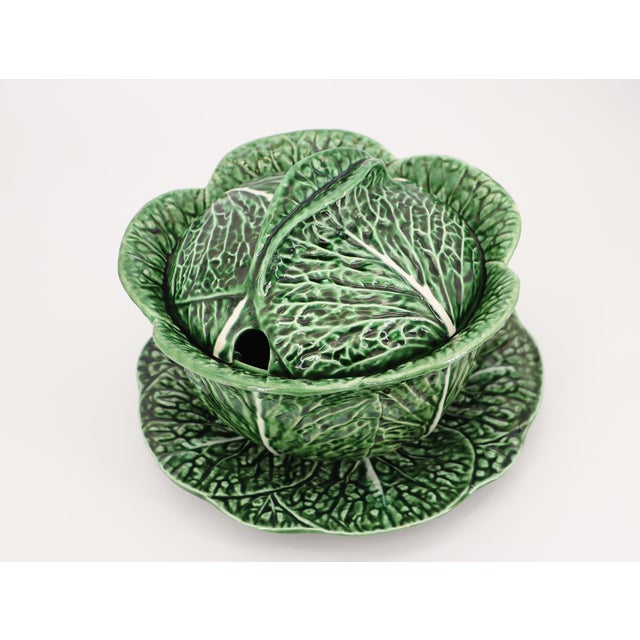 Ceramic 1950s Bordallo Pinheiro Large Cabbage Tureen and Underplate, Portuguese For Sale - Image 7 of 15