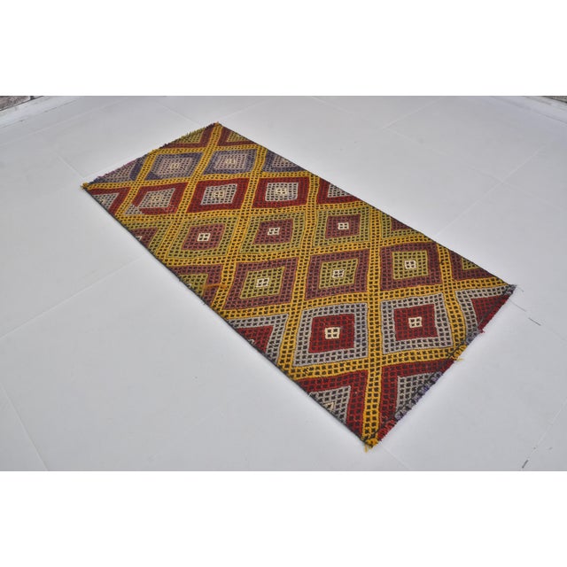 Turkish Small Vintage Geometric Kilim Rug For Sale - Image 3 of 10