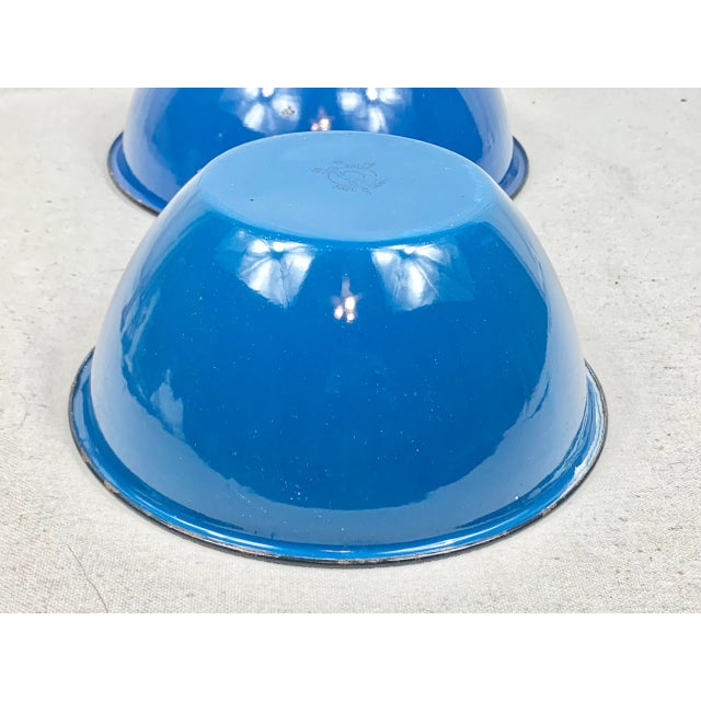 Late 20th Century Vintage Blue Enamel Metal Mixing Bowls-A Pair For Sale - Image 5 of 11