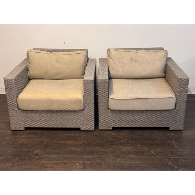 Design Plus Gallery presents a Pair of Outdoor Lounge Arm Chairs from Crate & Barrel. The chairs are designed with a bold...