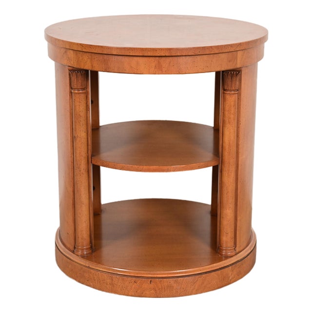 Henredon Regency Carved Cherry Wood Three-Tier Drum Side Table For Sale