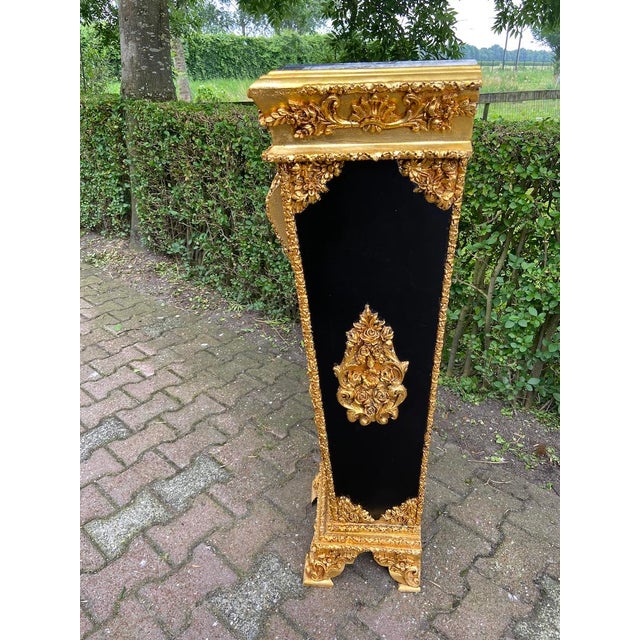1980 French Louis XVI Gold Black Beech Marble Pedestals Pair For Sale - Image 14 of 16