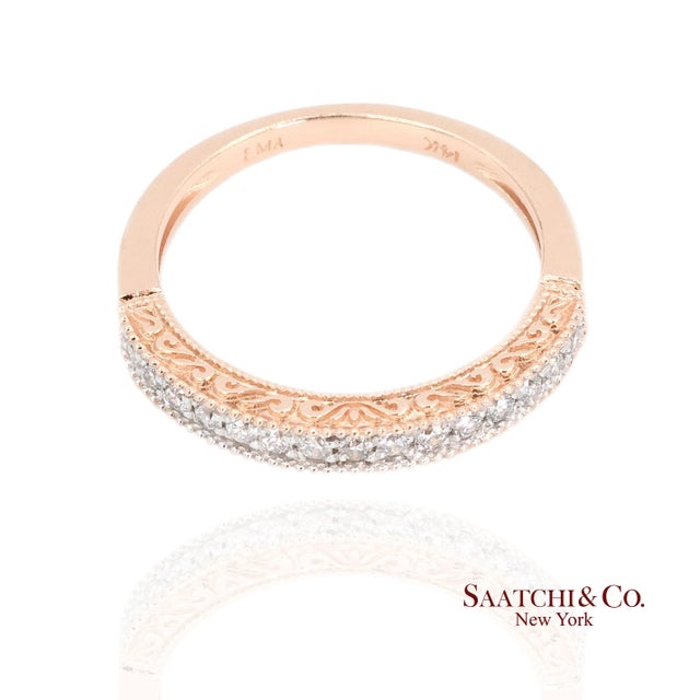 Early 21st Century 14k (585) Rose Gold Natural Diamond Milgrain Engraved Band Ring Size 6 For Sale - Image 5 of 11