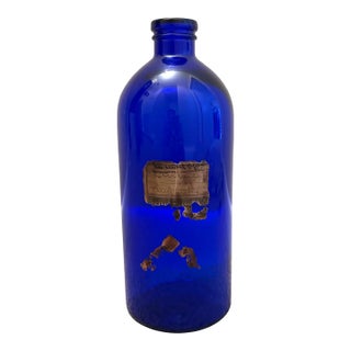 1920's American Melvin & Badger Co. Liniment Soap & Opium Maryland Glass Co. Cobalt Blue Glass Bottle For Sale