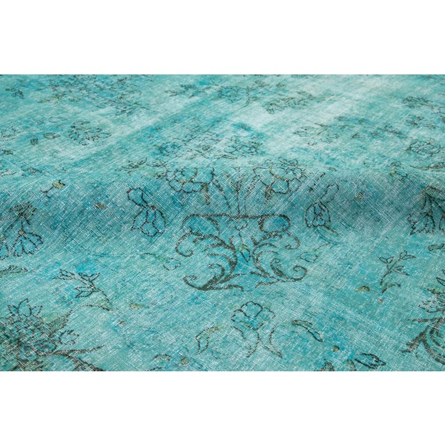 Allove Designed Antique Wool Rug Overdyed in Turquoise Color For Sale - Image 10 of 10